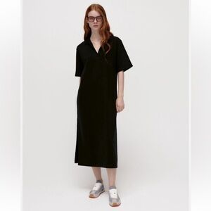 ZARA Black Plush Long Midi Polo Shirt Style Dress, Size S